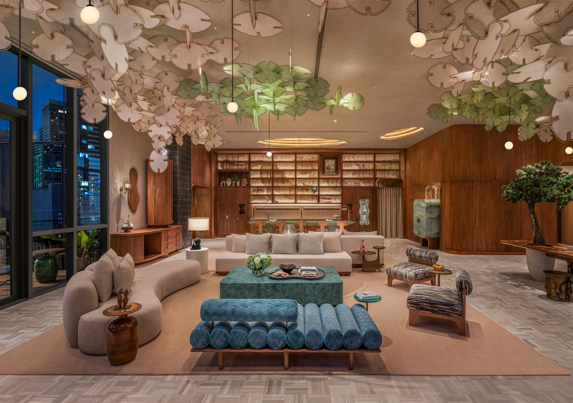 KROMO cafe at the 10th floor lobby of Hilton Sukhumvit Bangkok with sculptural cloud installations