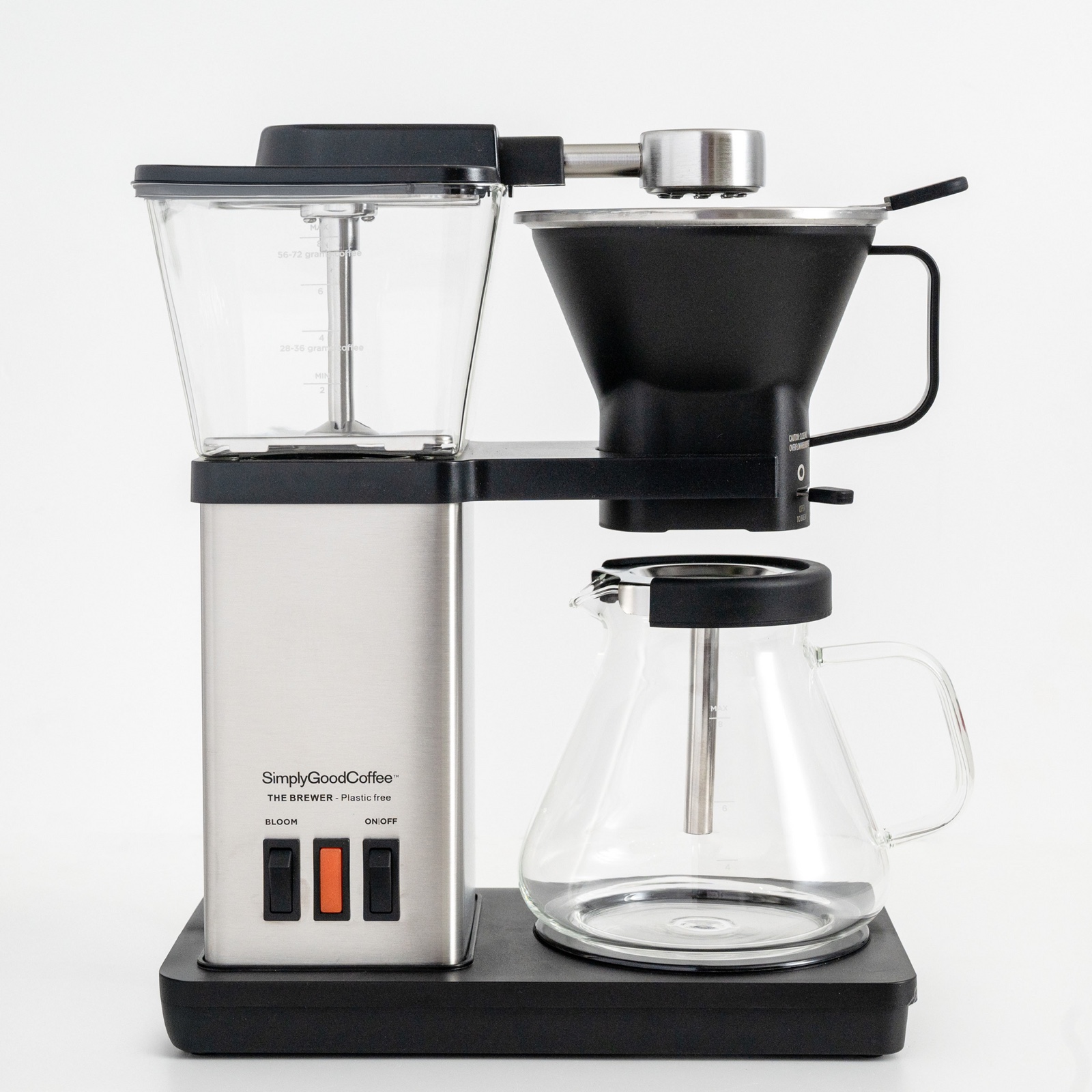 Simply Good Coffee The Brewer, the only plastic-free coffee maker with a stainless and glass brew path