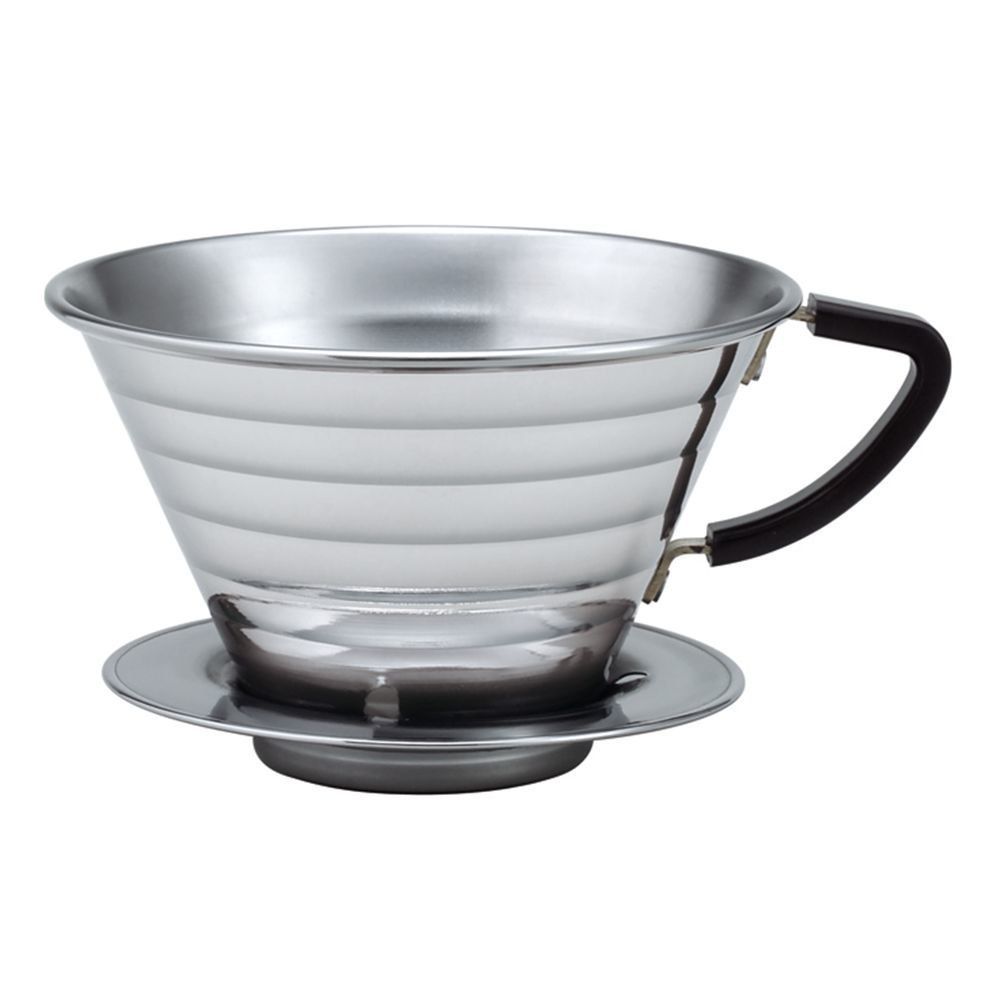 Kalita Wave 185 stainless steel dripper, a plastic-free coffee maker with a flat brew bed
